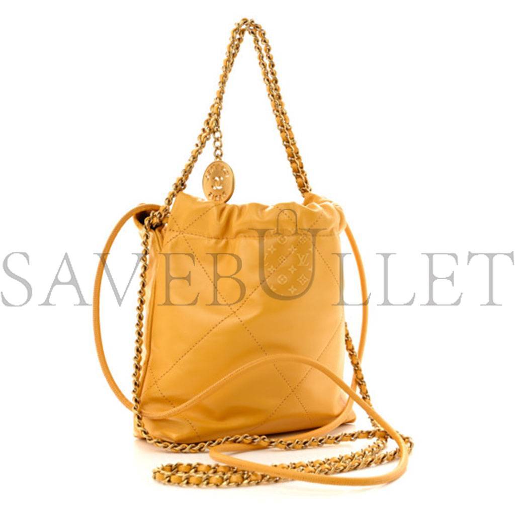 CHANEL MASTER SHINY CALFSKIN QUILTED MINI CHANEL 22 YELLOW AS3980 (20*19*6cm)